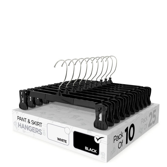Picture of Sharpty Pant & Skirt Hangers - Closet Hangers for Shorts, Shirts, Jeans, Dresses, Slacks, Coats, Clothes, Clothing, Garments & More - Durable, Space Saving & Non-Slip, Black - 10 Pack