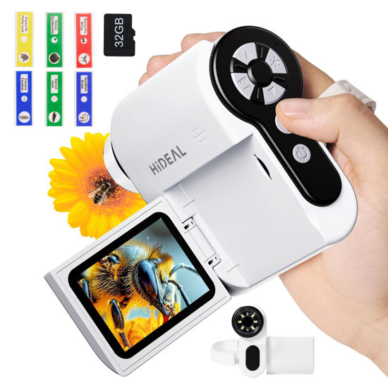 Picture of Hideal HP20 Microscope for Kids 1000X [3-in-1] [Easy and Fun] 2" IPS Portable Handheld Microscope Miniscope, Pocket Mini Scope Educational Science Kit, Christmas Birthday Gifts for Kids, 32GB, White