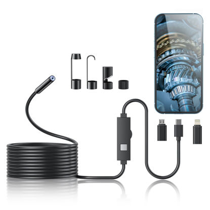 Picture of Endoscope Camera with Light, 1920P HD Borescope Tools with 8 Adjustable LED Lights, Endoscope with 16.4ft Semi-Rigid Snake Camera, IP67 Waterproof Inspection Borescope for iOS and Android-16.4ft