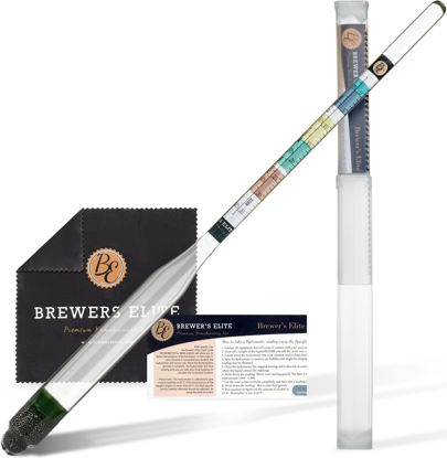 Picture of Brewer's Elite Hydrometer - for Home Brew Beer, Wine, Mead and Kombucha - Deluxe Triple Scale Set, Hardcase and Cloth - Specific Gravity ABV Tester