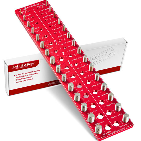 Picture of JoblikeBrez Thread Checker, 30 Nut and Bolt Thread Checker, Bolt Size and Thread Gauge 15 Standard & 15 Metric, Thread Pitch Gauge, Wall-Mountable Bolt Thread Identifier Gauge with Inch & CM Ruler