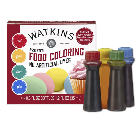 Picture of Watkins Assorted Food Coloring, 1 Each Red, Yellow, Green, Blue, Total Four 0.3 oz bottles, 4 Count (Pack of 1)
