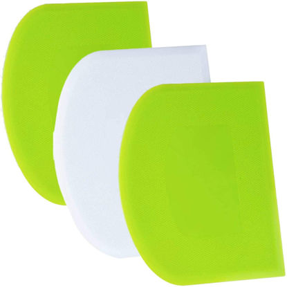 Picture of SURDOCA Dough Scraper Bench Scraper - 3P 4.7x3.7" Plastic Flexible Bowl Scraper, Sharp Edge & Angles Cake Scraper. Non-Slip Bakeware Decorating Tools Sculpting & Modeling Tools - Green+White+Green