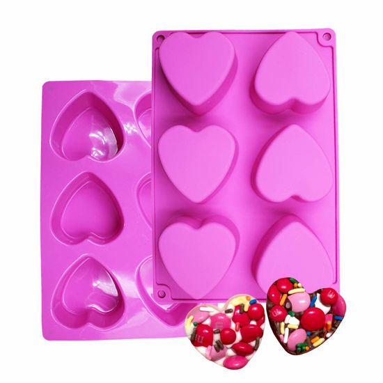Picture of BAKER DEPOT 6 Holes Heart Shaped Silicone Mold For Chocolate Cake Jelly Pudding Handmade Soap Mould Candy Making Set of 2