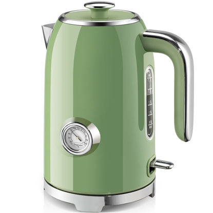 Picture of SUSTEAS Electric Kettle - 57oz Hot Tea Water Boiler with Thermometer, 1500W Fast Heating Stainless Steel Pot, Cordless LED Indicator, Auto Shut-Off & Boil Dry Protection, Retro Green