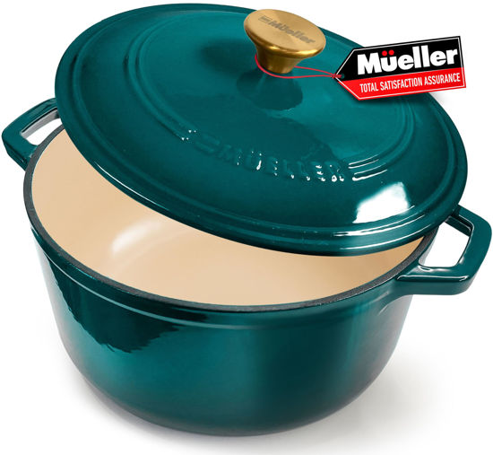 Picture of Mueller DuraCast 6 Quart Enameled Cast Iron Dutch Oven Pot with Lid, Heavy-Duty, Oven Safe up to 500° F & Across All Cooktops, Wedding Registry Ideas & Gifts, Emerald