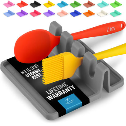 Picture of Zulay Kitchen Silicone Utensil Rest - BPA-Free, Durable Spoon Rest with Drip Pad - Heat-Resistant Spoon Rest for Stove Top - Spoon Rest for Kitchen Counter - Kitchen Gadgets & Kitchen Utensils Holder