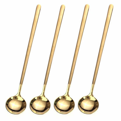 Picture of 4 PCS 6.7 Inches Coffee Spoons, Stirring Spoons, Tea Spoons Long Handle, Gold Teaspoons, Gold Spoons, Ice Tea Spoons, Long Spoons for Stirring, Gold Espresso Spoons Stainless Steel