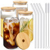 Picture of Drinking Glasses with Bamboo Lids and Glass Straw 4pcs Set - 16oz Glass Cups, Iced Coffee Glasses, Cute iced Tea Glasses, Beer Glasses, Ideal for Coffee Bar Accessories, Aesthetic Gift - 2 Brushes