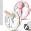 Picture of 2 PCS 30 oz Spill Proof Tumbler Flip Straw Lid for Stanley Cup, Leak Proof Tumbler Lid Replacement Fit for Stanley Quencher, Reusable Tumbler Cover 30oz Stanley Cup Accessories (cream+pink)