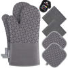 Picture of KEGOUU Oven Mitts and Pot Holders 6pcs Set, Kitchen Oven Glove High Heat Resistant 500 Degree Extra Long Oven Mitts and Potholder with Non-Slip Silicone Surface for Cooking (Grey)
