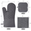Picture of KEGOUU Oven Mitts and Pot Holders 6pcs Set, Kitchen Oven Glove High Heat Resistant 500 Degree Extra Long Oven Mitts and Potholder with Non-Slip Silicone Surface for Cooking (Grey)