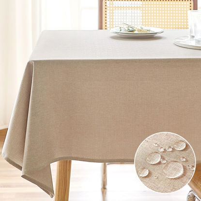 Picture of AUSSPVOCT Textured Linen Tablecloth Rectangle 52x70 Waterproof Spill-Proof Wipeable Table Cloth Wrinkle Free Linen Dining Table Cover for Birthday Party Farmhouse Tablecloths Up to 36‘'X54''