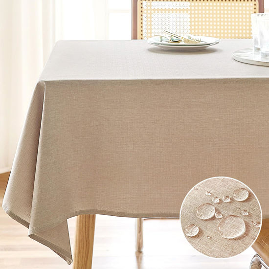 Picture of AUSSPVOCT Textured Linen Tablecloth Rectangle 52x70 Waterproof Spill-Proof Wipeable Table Cloth Wrinkle Free Linen Dining Table Cover for Birthday Party Farmhouse Tablecloths Up to 36‘'X54''