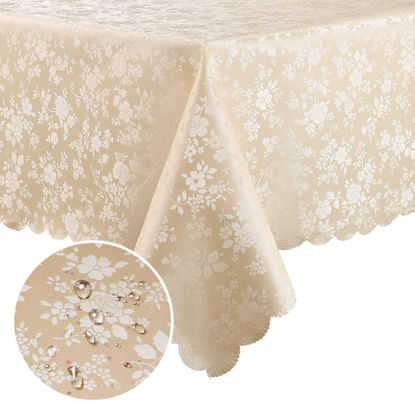 Picture of Smiry Rectangle Table Cloth, Waterproof Heavy Duty Vinyl Tablecloths, Wipeable Washable Table Cover for Kitchen and Dining Room (Beige, 60" X 84")