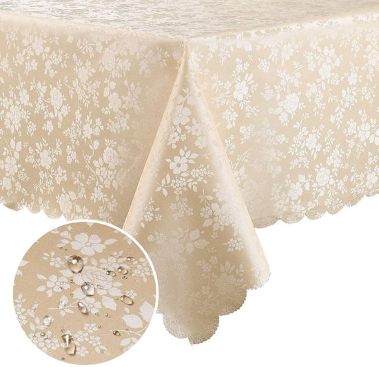 Picture of Smiry Rectangle Table Cloth, Waterproof Heavy Duty Vinyl Tablecloths, Wipeable Washable Table Cover for Kitchen and Dining Room (Beige, 60" X 84")