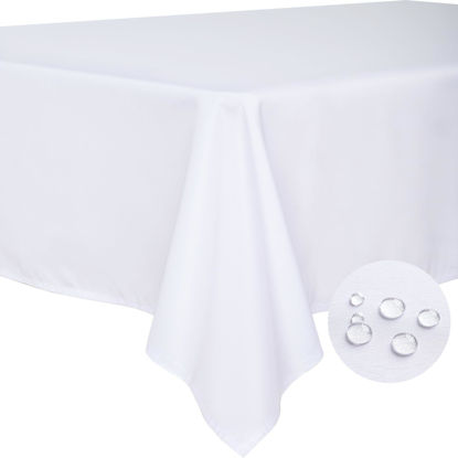 Picture of BYDOLL Table Cloth White 60x84 Inch Tablecloth for 6 Foot Rectangle Tables Outdoor Washable Wrinkle Free and Spillproof Polyester Tablecloth for Festival Camping Picnic Party Cover