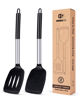 Picture of Pack of 2 Silicone Solid Turner, Non Stick Slotted Kitchen Spatulas, High Heat Resistant BPA Free Cooking Utensils, Ideal Cookware for Fish, Eggs, Pancakes(Black)