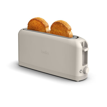 Picture of bella 2 Slice Slim Toaster, Fits-anywhere™ Kitchenware, 6 Setting Shade Control with Reheat & Cancel Buttons, Removable Crumb Tray, 10” Long Slot, Anti Jam & Auto Shutoff, 900 Watt, Oatmilk