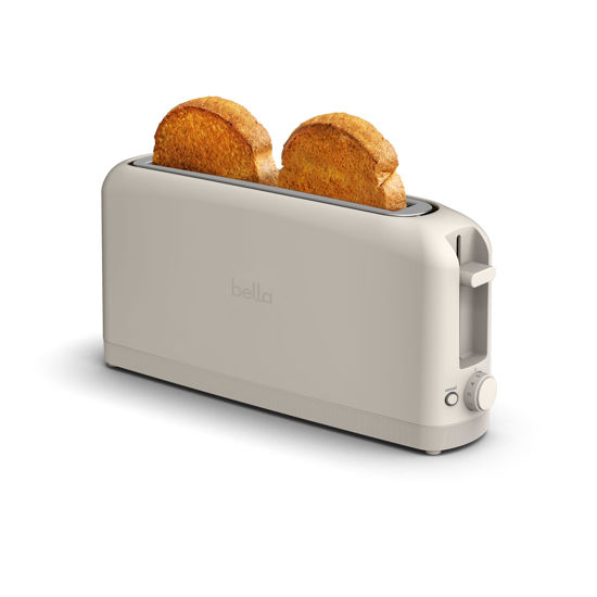 Picture of bella 2 Slice Slim Toaster, Fits-anywhere™ Kitchenware, 6 Setting Shade Control with Reheat & Cancel Buttons, Removable Crumb Tray, 10” Long Slot, Anti Jam & Auto Shutoff, 900 Watt, Oatmilk