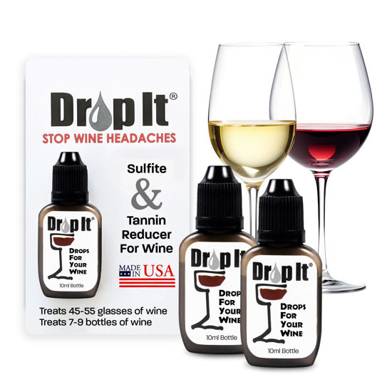 Picture of Drop It Wine Drops 2 Pack - Naturally Reduces Sulfites and Tannins - Can Eliminate Sensitivities, Allergies, and Histamines - Wine Wand Alternative - Portable and Easy to Use - Treats up to 55 Glasses