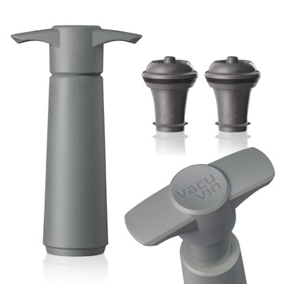 Picture of Vacu Vin Wine Saver Pump Grey with Vacuum Wine Stopper - Keep Your Wine Fresh for up to 10 Days - 1 Pump 2 Stoppers - Reusable - Made in the Netherlands