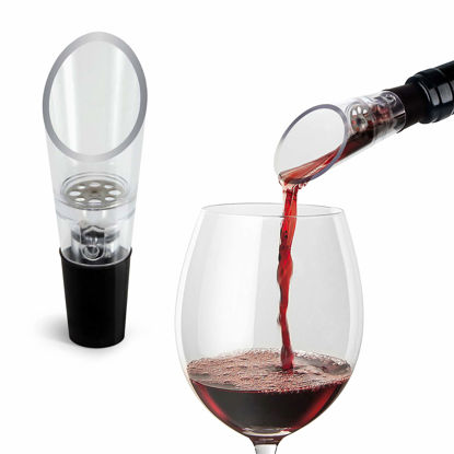Picture of TenTen Labs Wine Aerator Pourer (2-pack) - Premium Aerating Spout and Decanter Set - No Drip and No Spill - Improve Taste and Smell Immediately - Gift Box Included - Black
