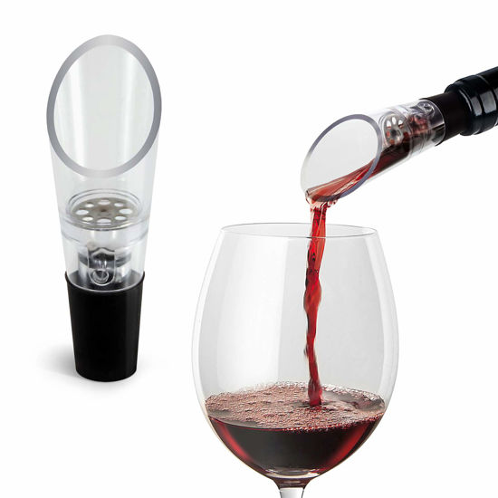 Picture of TenTen Labs Wine Aerator Pourer (2-pack) - Premium Aerating Spout and Decanter Set - No Drip and No Spill - Improve Taste and Smell Immediately - Gift Box Included - Black