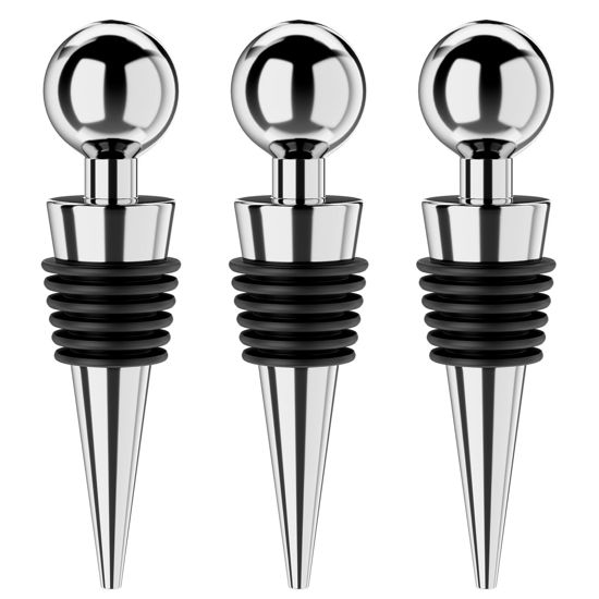 Picture of BETTFOR Wine Stoppers for Wine Bottles 3Pcs Vacuum Wine Bottle Stopper with Silicone Reusable Wine Corks, Leak proof Keep Fresh Suitable for Standard (Silver, 3 Pack)