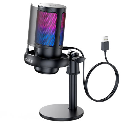 Picture of COCONISE Gaming Microphone, USB PC Mic for Podcasts Videos, Streaming, Condenser Mic with Quick Mute, Tripod Stand, Pop Filter, RGB Indicator, Shock Mount, Rotate gain button, Compatible with PS4/5/PC
