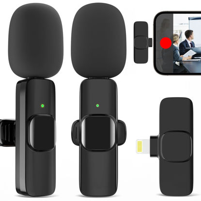 Picture of JUDKIOM 2 Pack Wireless Lavalier Microphone for iPhone, Professional Lapel Mics, Wireless Mic Plug-Play, Lapel Microphone for Video Recording Interview Vlog YouTube TikTok(for iPhone 14 and Below)