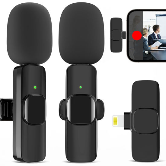 Picture of JUDKIOM 2 Pack Wireless Lavalier Microphone for iPhone, Professional Lapel Mics, Wireless Mic Plug-Play, Lapel Microphone for Video Recording Interview Vlog YouTube TikTok(for iPhone 14 and Below)