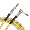 Picture of Amazon Basics TS 1/4 Inch Tweed Cloth Jacket Right-Angle Instrument Cable for Electric Guitar, 10 Foot, Yellow & Brown