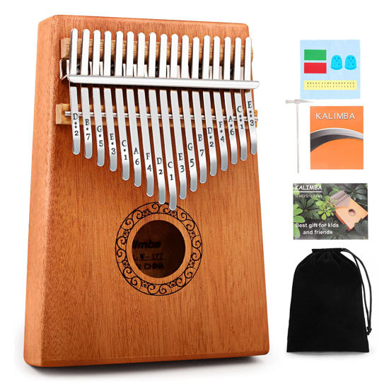 Picture of Kalimba Thumb Piano,YUNDIE Portable 17 Keys Mbira Finger Piano with Tune Hammer and Study Instruction,Musical Instruments Birthday Gift for Kid Adult Beginners Professional(Brown)