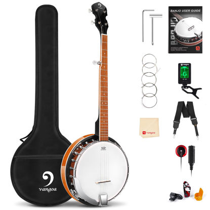 Picture of Vangoa Banjo 5 String Beginner Full Size Kit, Remo Head 24 Bracket Open Back Banjo Set with Resonator for Starter Adult Youth Teen