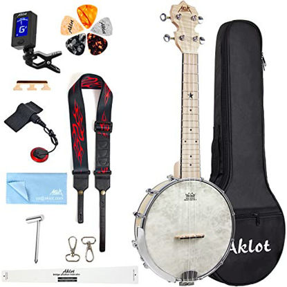 Picture of Banjo Ukulele, AKLOT Concert 23 inch Remo Drumhead Open Back Maple Body 15:1 Advanced Tuner with Two Way Truss Rod Gig Bag Tuner String Strap Picks