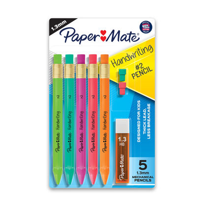 Picture of Paper Mate Handwriting Triangular Mechanical Pencil Set with Lead & Eraser Refills, 1.3mm, School Supplies, Office Supplies, Sketching Pencils, Drafting Pencil, Fun Barrel Colors, 8 Count