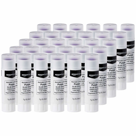 Picture of Amazon Basics Purple Washable School Glue Sticks, Dries Clear, 0.24-oz Stick, 30-Pack