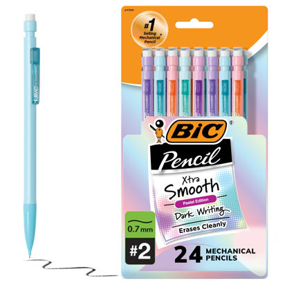 Picture of BIC Xtra-Smooth Pastel Mechanical Pencils with Erasers, Medium Point (0.7mm), 24-Count Pack, Bulk Mechanical Pencils for School or Office Supplies