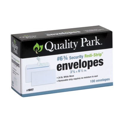 Picture of Quality Park #6 3/4 Self-Seal Security Envelopes, Security Tint and Pattern, Redi-Strip Closure, 24-lb White Wove, 3-5/8 x 6-1/2, 100/Box (QUA10417)