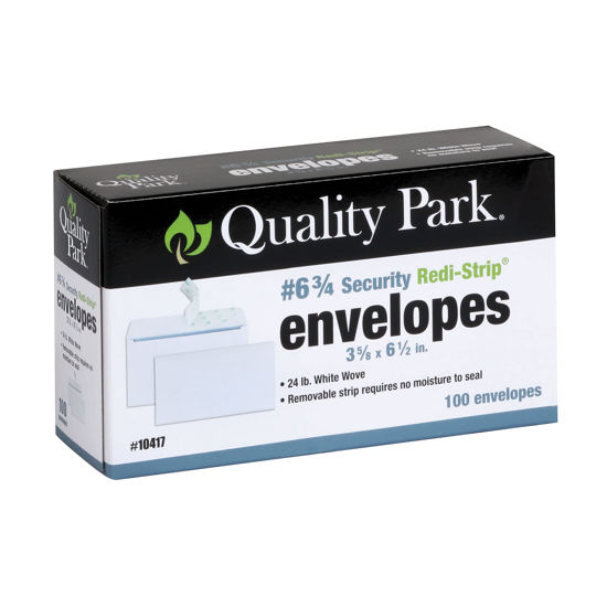 Picture of Quality Park #6 3/4 Self-Seal Security Envelopes, Security Tint and Pattern, Redi-Strip Closure, 24-lb White Wove, 3-5/8 x 6-1/2, 100/Box (QUA10417)