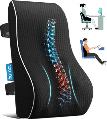 Picture of QUTOOL Lumbar Support Pillow for Office Chair Back Support Pillow for Car, Computer, Gaming Chair Memory Foam Back Cushion for Back Pain Relief Improve Posture, Mesh Cover Double Adjustable Straps