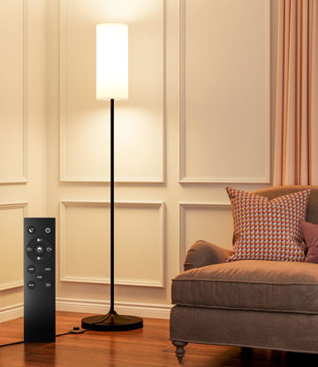 Picture of luckystyle LED Floor Lamp for Living Room, Dimmable Standing Lamps with Foot Switch,Remote Custom Color Temperature Black Pole Lamp with Lampshade,12W Led Bulb Tall Lamps for Bedroom Office Kid Room