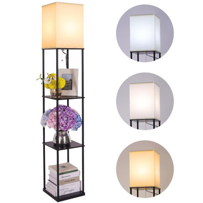 Picture of Gupuzm Floor Lamp with Shelves, Modern Square Standing Lamp with 3 Color Temperature Bulb, Corner Display Bookshelf Lamp for Living Room, Bedroom and Office (Black)