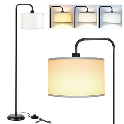 Picture of [Upgraded] LED Floor Lamp for Living Room, 3 Color Temperature Floor Lamp with Foot Switch Modern Standing Lamp Tall Pole Floor Reading Lamp for Bedroom, Study Room, Office, 9W Bulb Included, Black