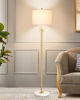 Picture of Modern Floor Lamp for Living Room, Adjustable Height Standing Lamp with Marble Base, 3-Way Dimmable Gold Brass Tall Pole Light with White Linen Shade for Reading, Bedroom, Chain Switch, Bulb Included