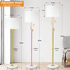 Picture of Modern Floor Lamp for Living Room, Adjustable Height Standing Lamp with Marble Base, 3-Way Dimmable Gold Brass Tall Pole Light with White Linen Shade for Reading, Bedroom, Chain Switch, Bulb Included