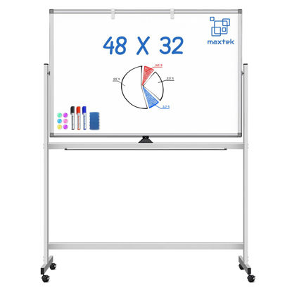 Picture of Large Rolling White Board, 48x32 in White Board on Wheels, maxtek Double-Sided Magnetic Mobile Whiteboard with Stand School Supplies for Classroom Office and Home, Sliver