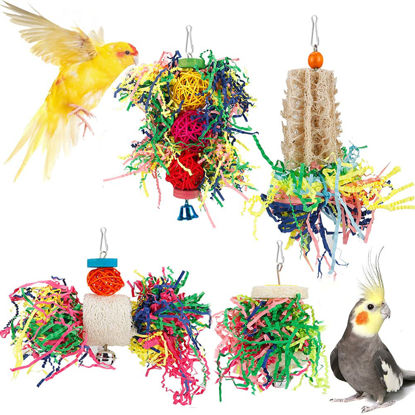 Picture of Bird Toys Bird Shredding Foraging Toys Parakeet Toy Chewing Hanging Toy Bird Shredded Paper Bird Cage Accessories Bird Rope Perch for Conure Cockatiel Budgies Lovebird Parrotlet (Without Rope Perch)