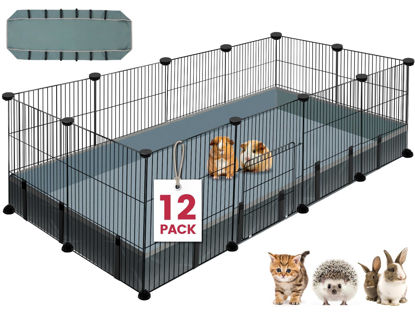 Picture of VISCOO 12 Panels Small Animal Playpen,Pet Playpen with Waterproof Mat,C&C Cage for Guinea Pigs,Puppy Play Pen,Bunny Playpen,Indoor Outdoor Portable Metal Wire Yard Fence